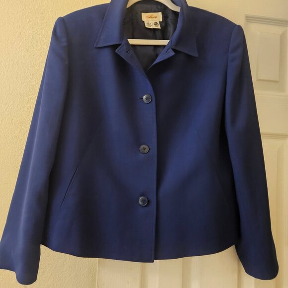Talbot's 100% Warm wool Winter Wardrobe Navy blue lined classic blazer jacket 12 - Picture 4 of 8